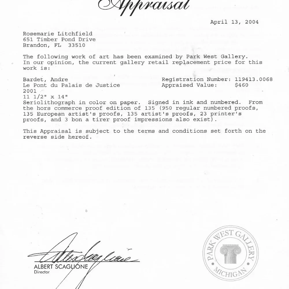 "Le Pont du Palais de Justice" by Andre Bardet Seriolithograph - Picture 8 of 8